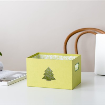 Wholesale christmas trees pattern green rectangle desk organizer paper storage basket for gift