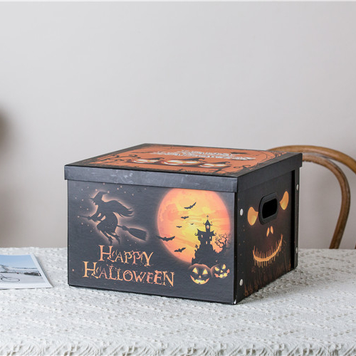 Wholesale custom pattern halloween home organizer square paper foldable toy storage box with lid