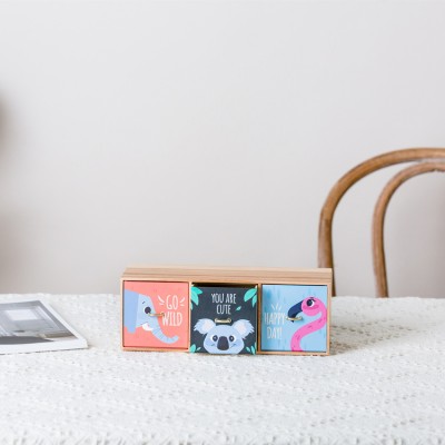 Wholesale design colorful animal pattern desktop organizer square  single layer 3 drawers paper storage box